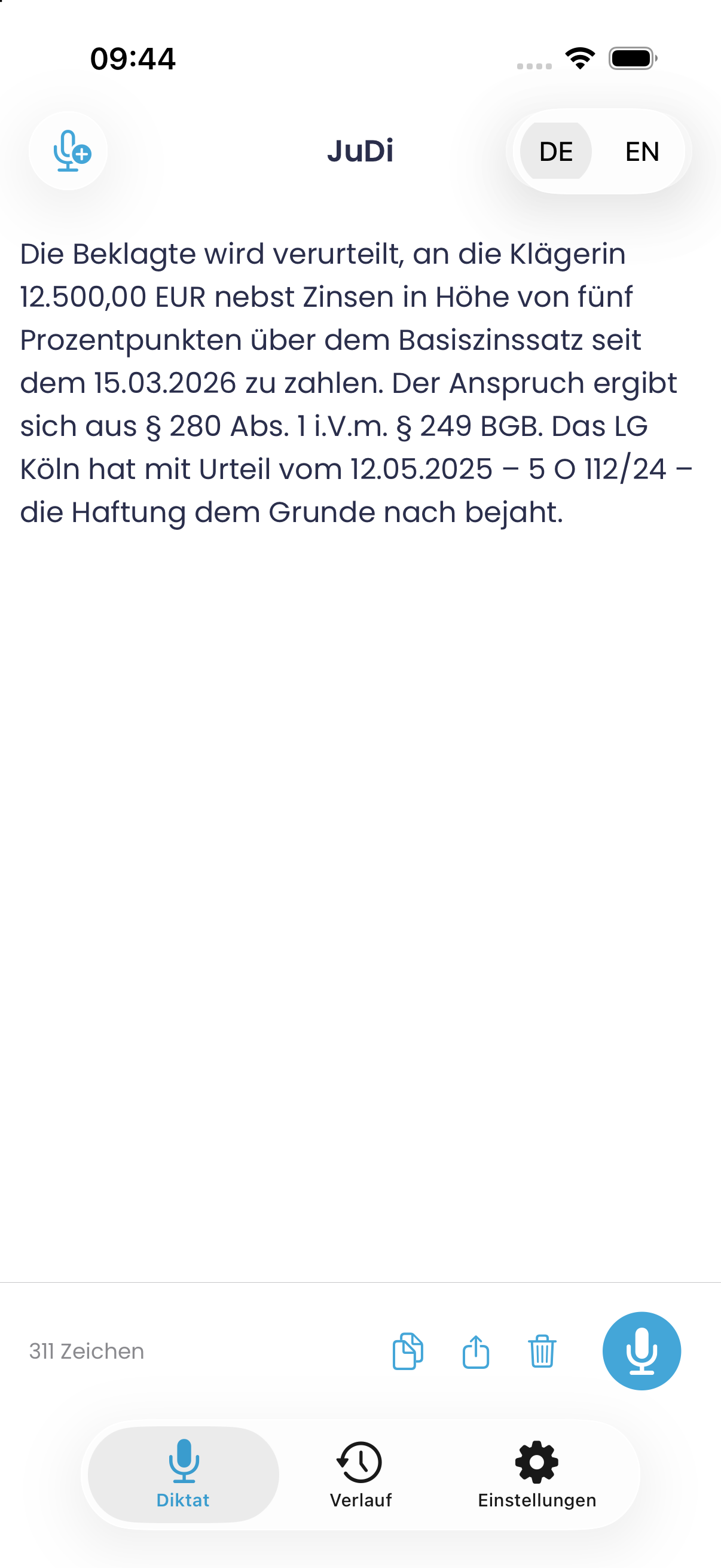 JuDi auf dem iPhone: fertig formatierter Klageantrag mit § 280 Abs. 1 i.V.m. § 249 BGB